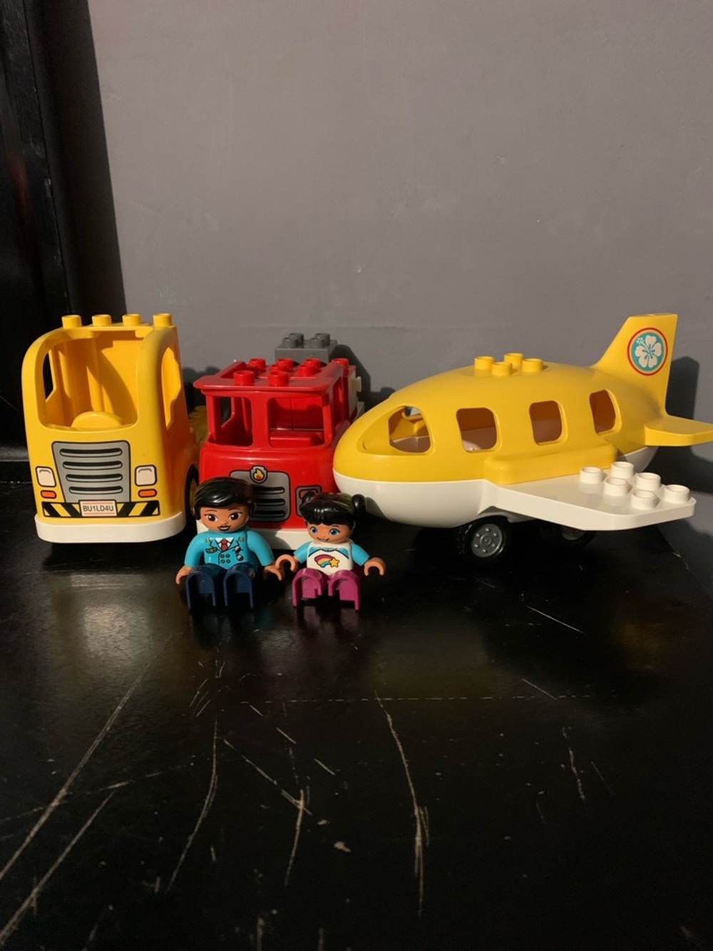 3 Lego Duplo Vehicle Lot Red Firetruck, Yellow Dump Truck & Yellow Plane